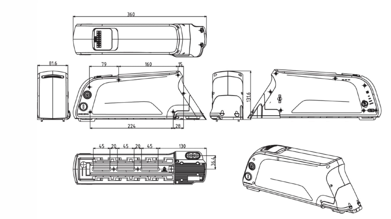 36V 16Ah 576Wh Dolphin Dmegc eBike Battery Only CPDOCBB36-16 - Cap Rouge
