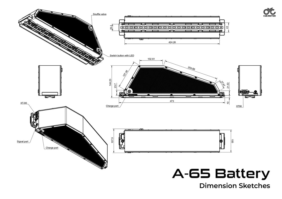60V 20Ah / 1200Wh CYC A65 Downtube Samsung eBike Battery CYC-A65